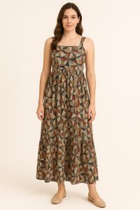 This dress features a fit and flare silhouette that effortlessly flatters your figure. that flared skirt adds movement and a touch of feminity to the over all look.